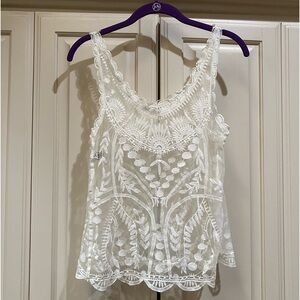 H&Y White Sheer Laced Tank Top